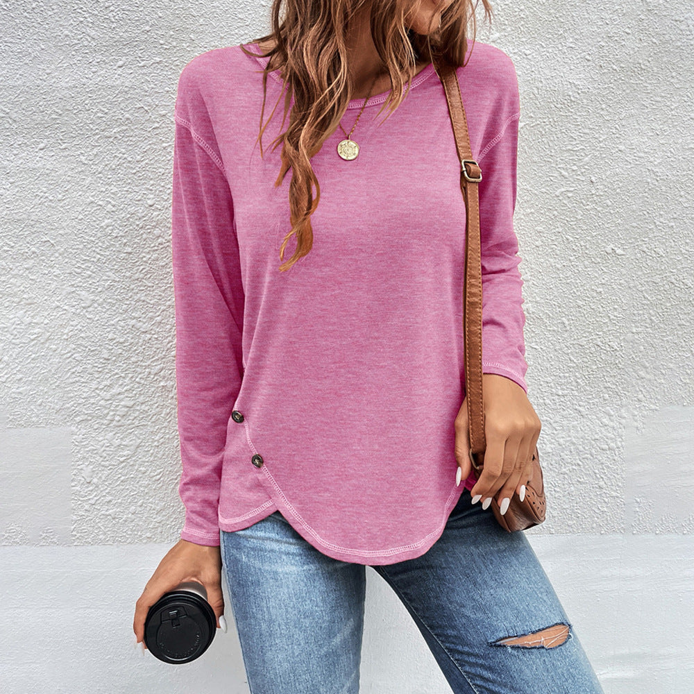 Women's Button Irregular Long Sleeve T-shirt Blouses