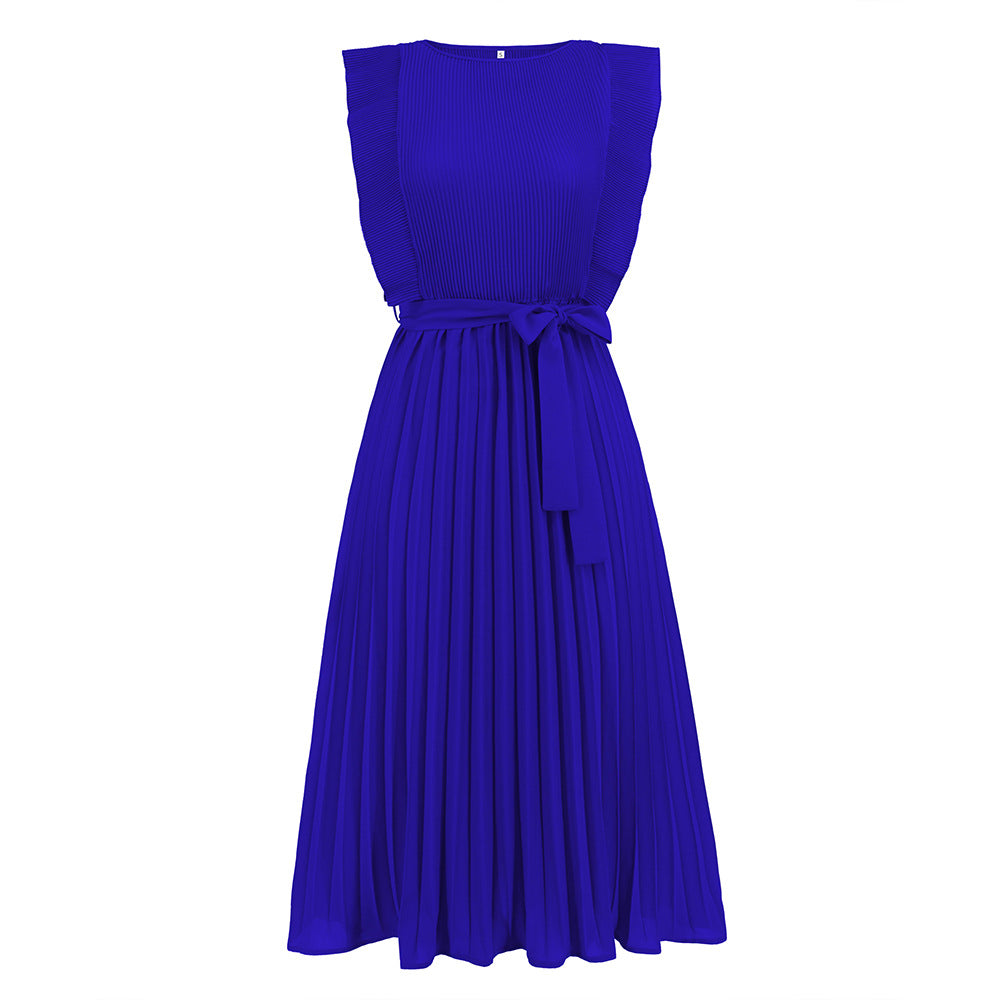Summer Ruffle Sleeve Pleated Solid Color Dresses