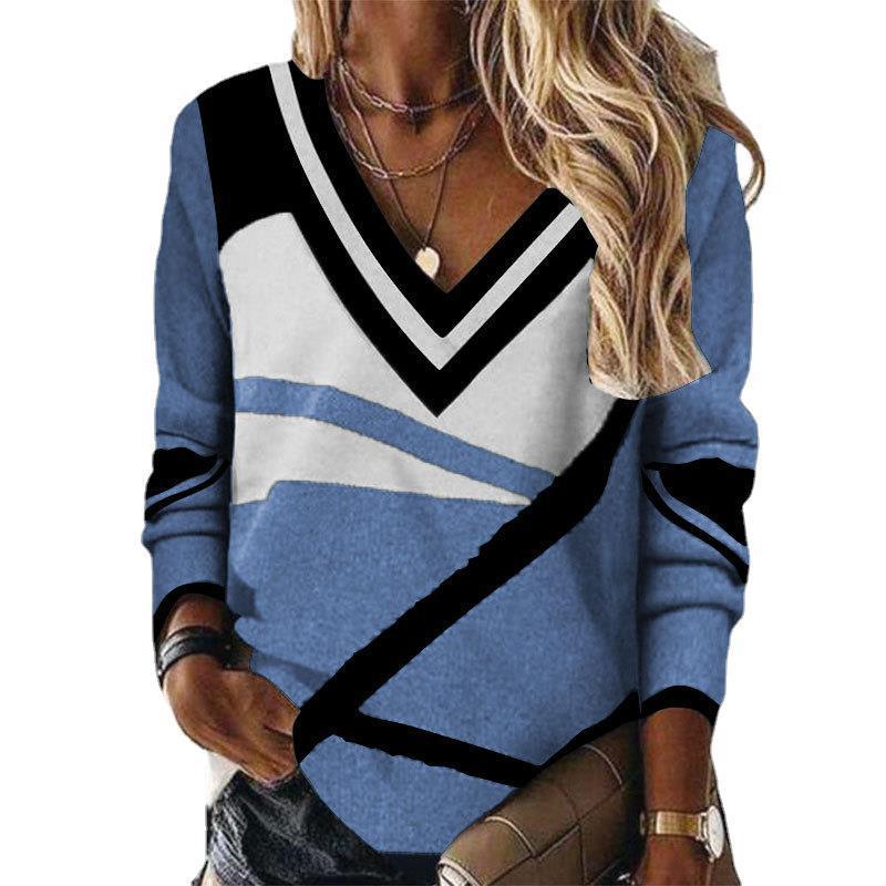 Women's Contrast Color Geometric Print Elegant Loose Blouses