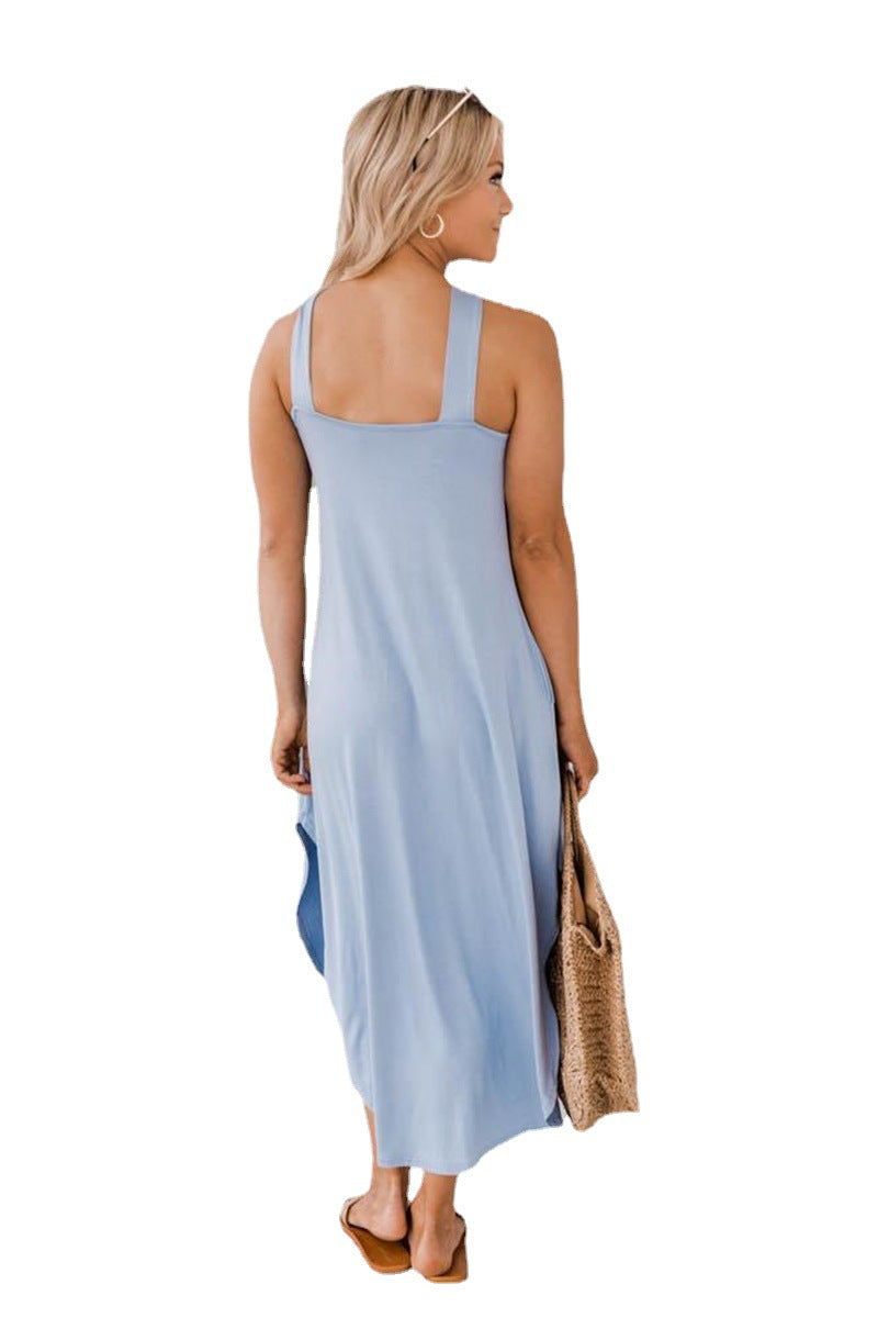 Off-the-shoulder Casual Comfortable Halter Long Pocket Dresses