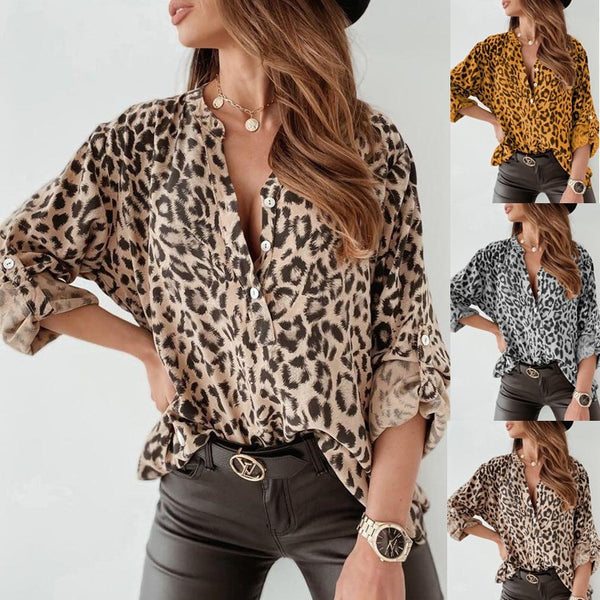 Women's Print Long Sleeve Leopard Single-breasted Loose Cardigans