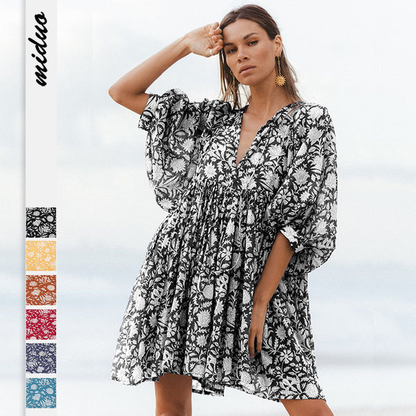 Damen-Sommerkleidung, lockere Rayon-Kleider mit Blumenmuster