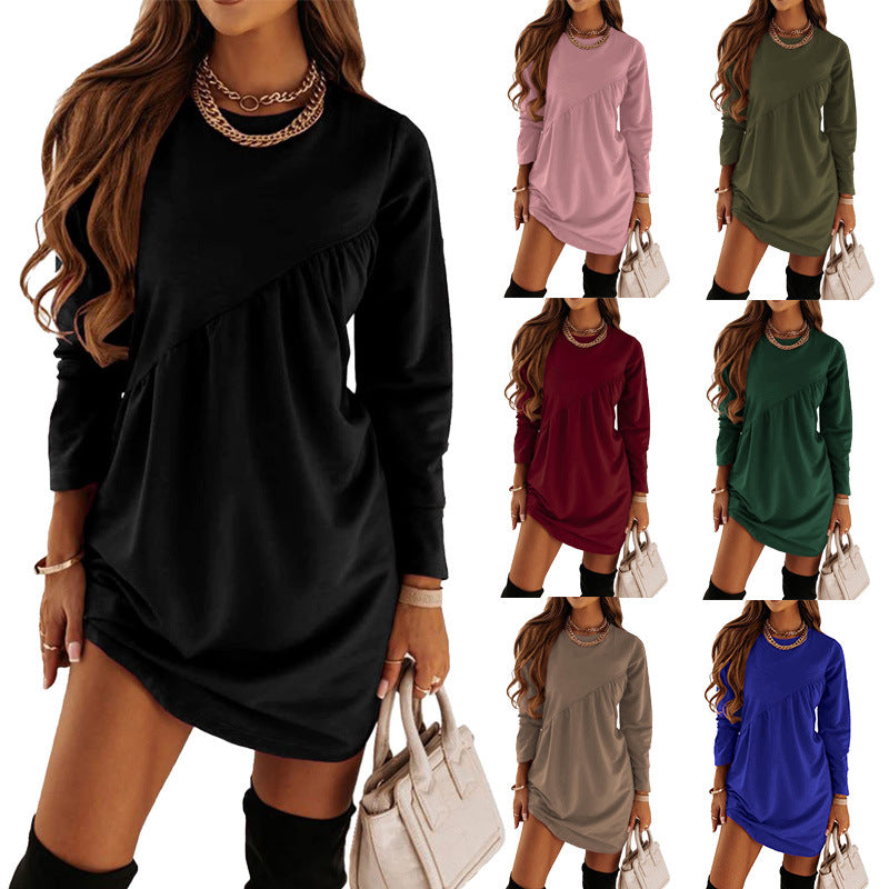 Solid Color Long Sleeve Irregular Dress Dresses