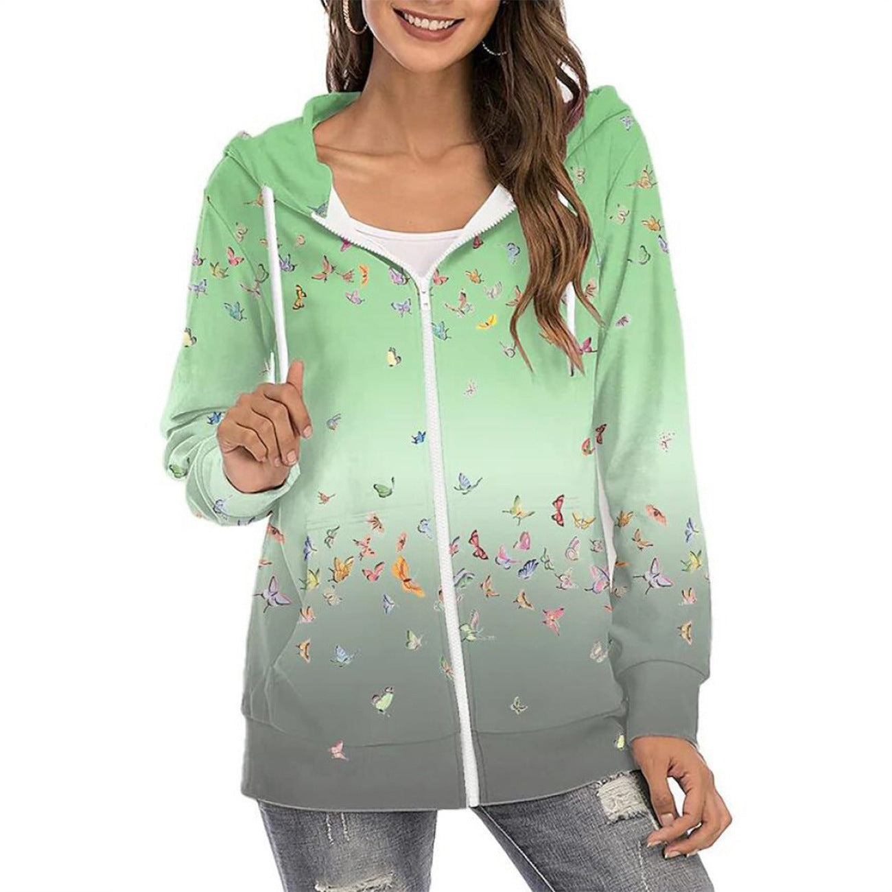 Women's Printed Hoodie Zipper Commuter Gradient Sweaters