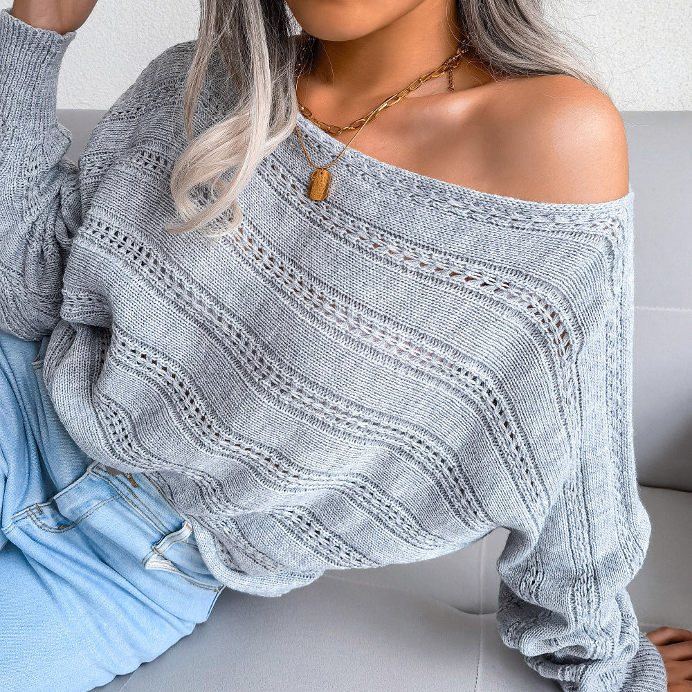 Women's Off-neck Off-the-shoulder Hollow-out Twist Casual Knitted Sweaters