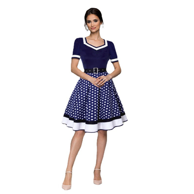 Retro Hepburn Style Cotton Polka Dot Dresses