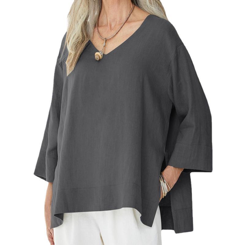 Women's And Linen Shirt Three-quarter Sleeve Side Blouses