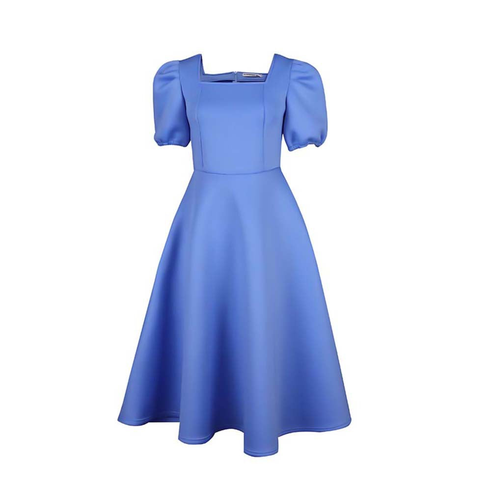 Damen-Sommerkleid mit kurzen Ärmeln, plissiert, einfarbig, groß