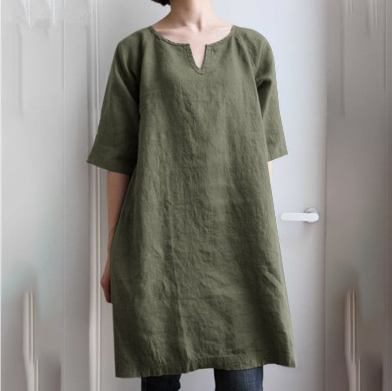 Women's Color And Cotton Linen Casual Dress Dresses