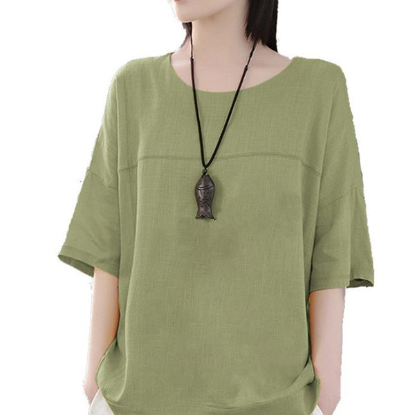 Women's Casual Short-sleeved Cotton And Linen Loose Bottoming Blouses