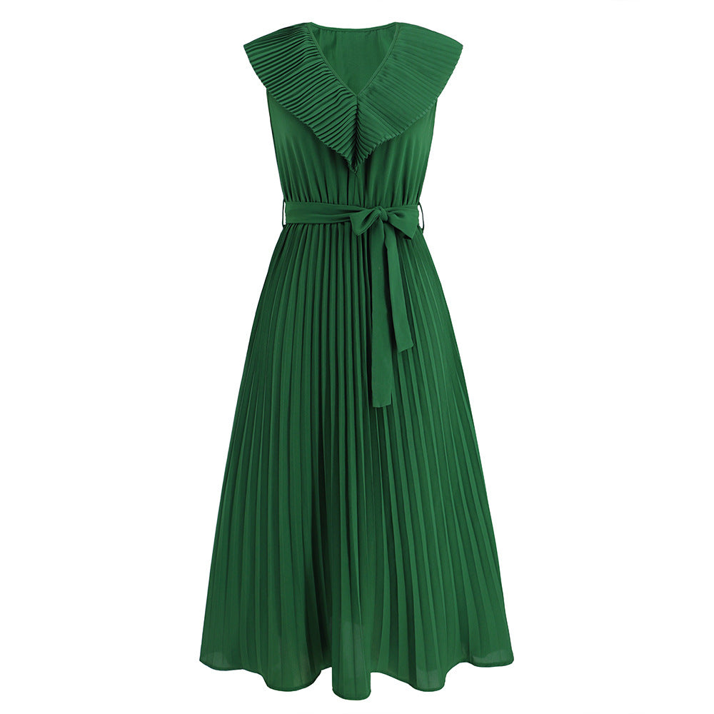 Women's Pleated French Slim Fit Solid Color Dresses