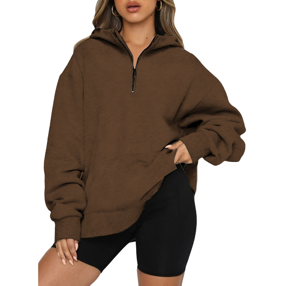 Women's Half Zipper Pullover Long Sleeve Hooded Tops