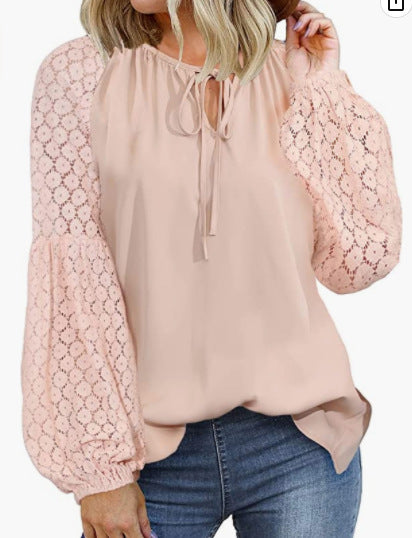 Women's Round Neck Long Sleeve Stitching Loose Blouses