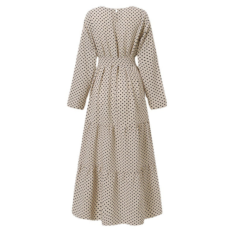 Damen-Kleider mit Polka Dots, eleganter Robe und langen Ärmeln