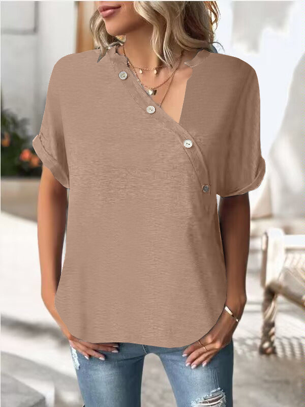 Women's Slouchy Innovative Solid Color Button Blouses