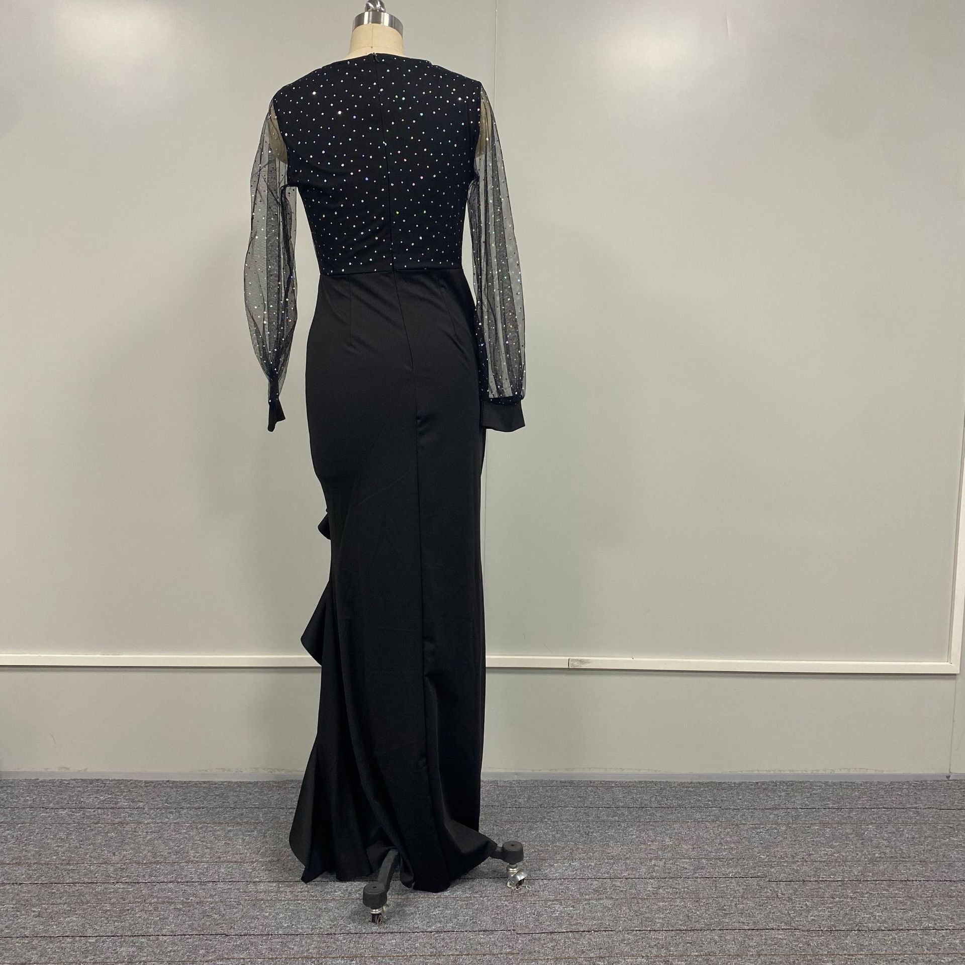 Black Art Mesh Sequins Temperament Commute Maxi Dresses