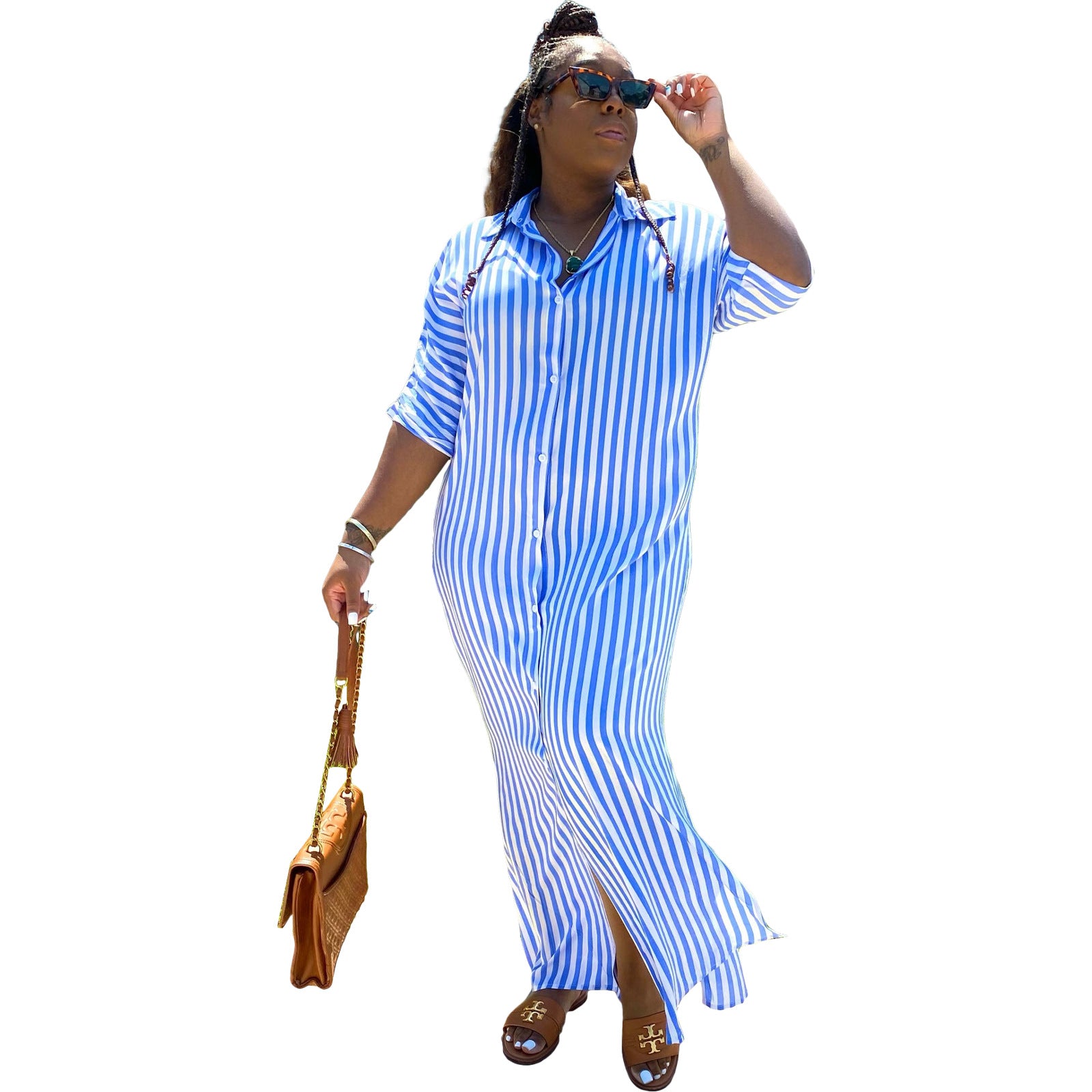 Women's Striped Shirt Long Casual Dress Dresses