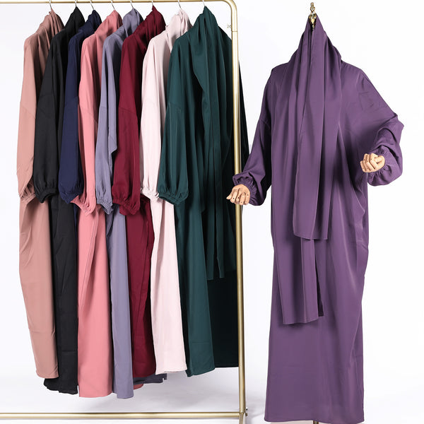 Stylish Turkish Solid Color Hijab Robe Dresses