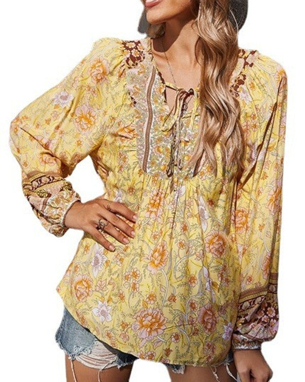 Pullover Print Loose Casual Long Sleeve Blouses