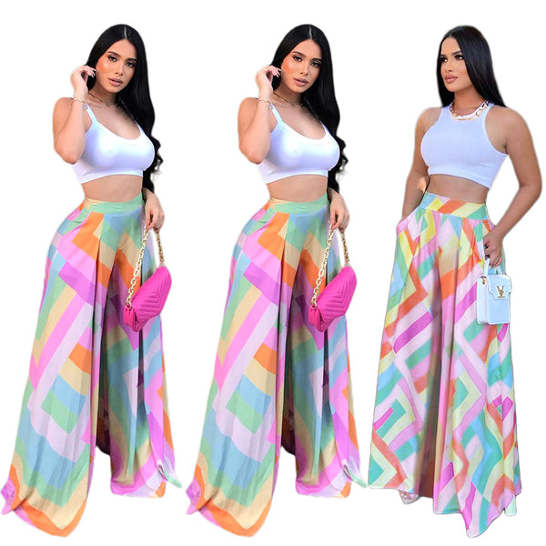 Women's Loose Temperament Printed Wide-leg Trousers High Pants