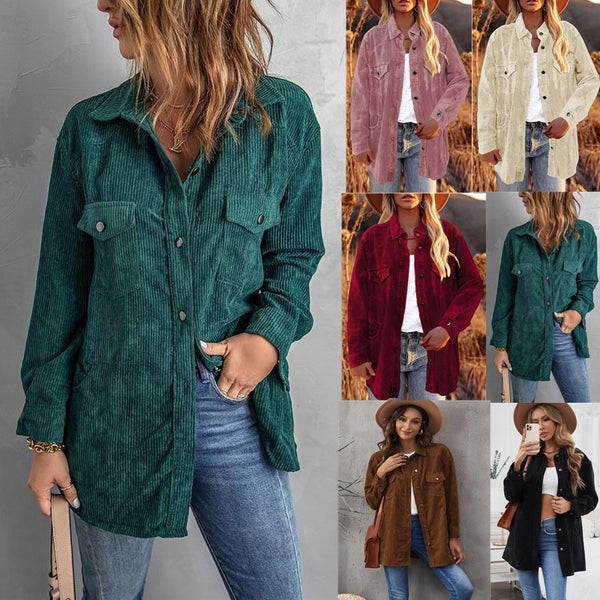 Women's Padded Corduroy Lapel Button Loose Casual Jackets