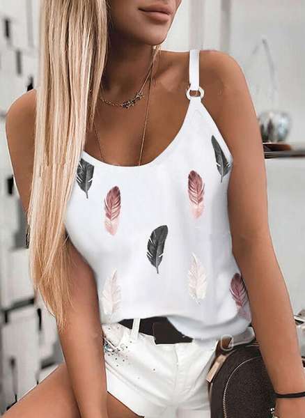 Women's Summer Round Neck Printed Camisole Blouses