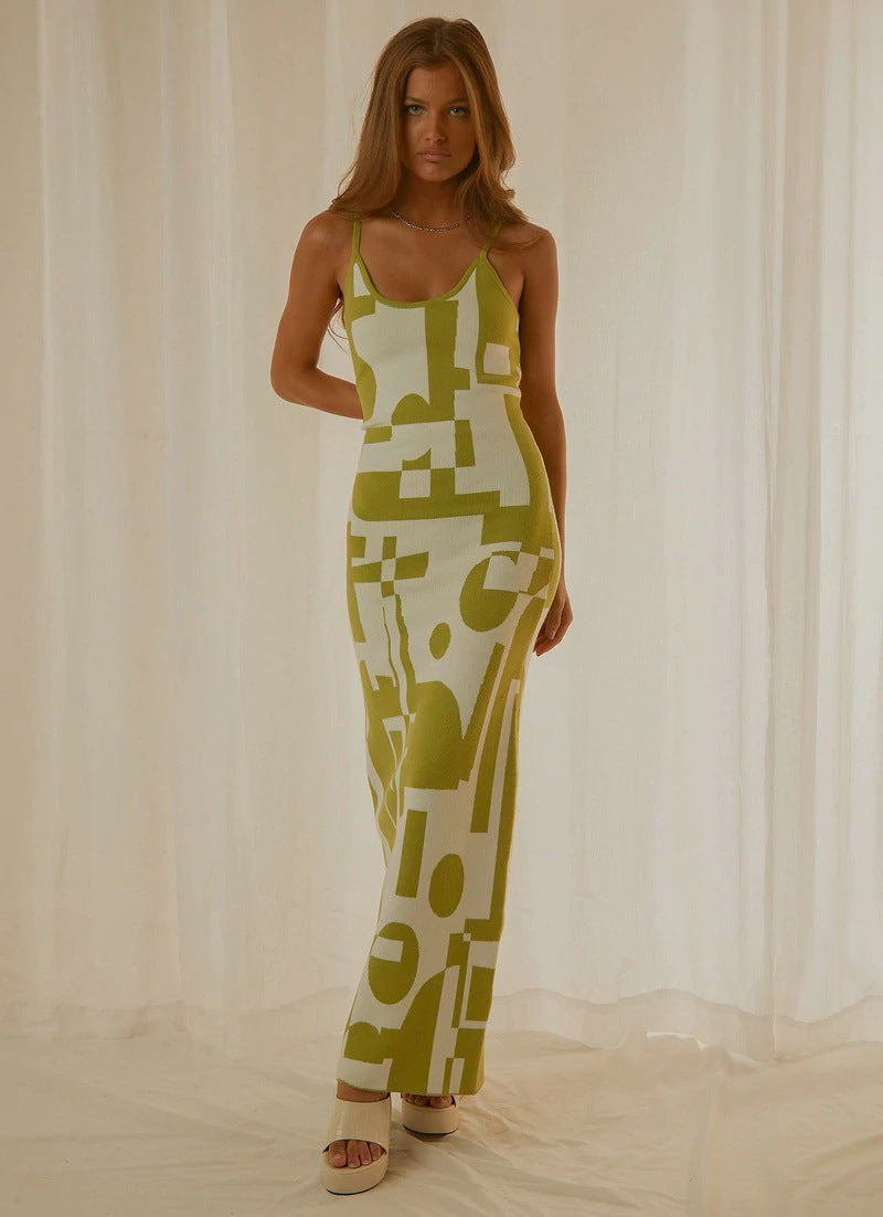 Women's Fashion Sexy Printed Slim-fit Figure Flattering Long Dresses