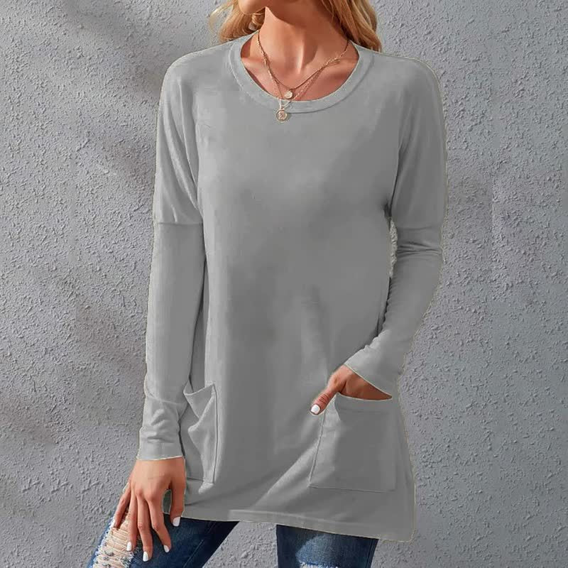 Women's Solid Color Sleeve Loose Round Neck Blouses