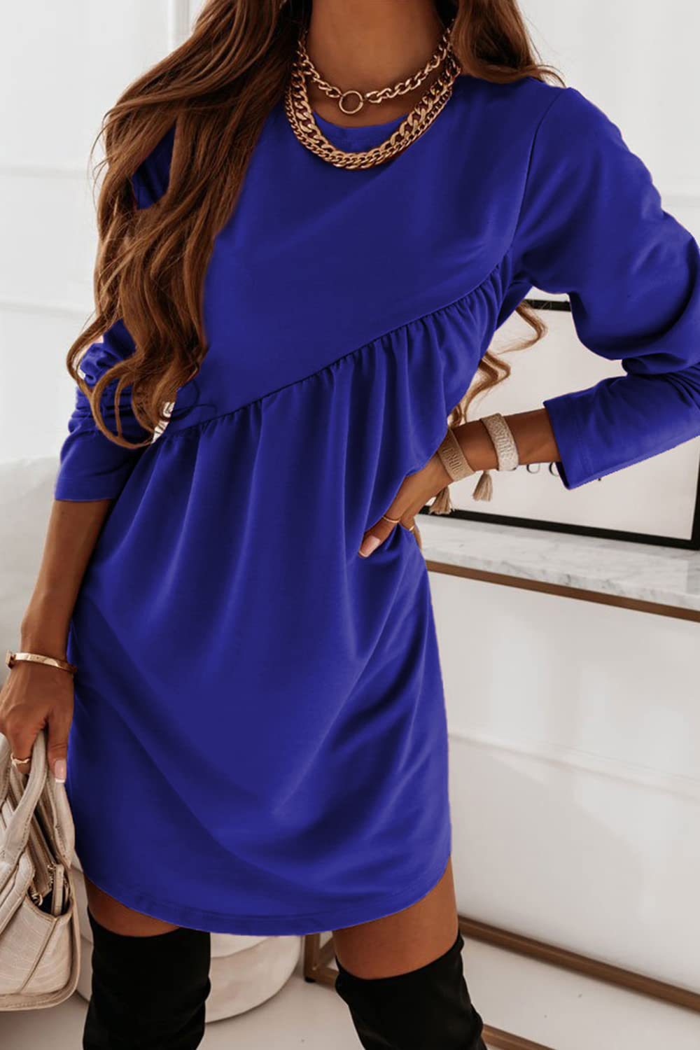 Solid Color Long Sleeve Irregular Dress Dresses