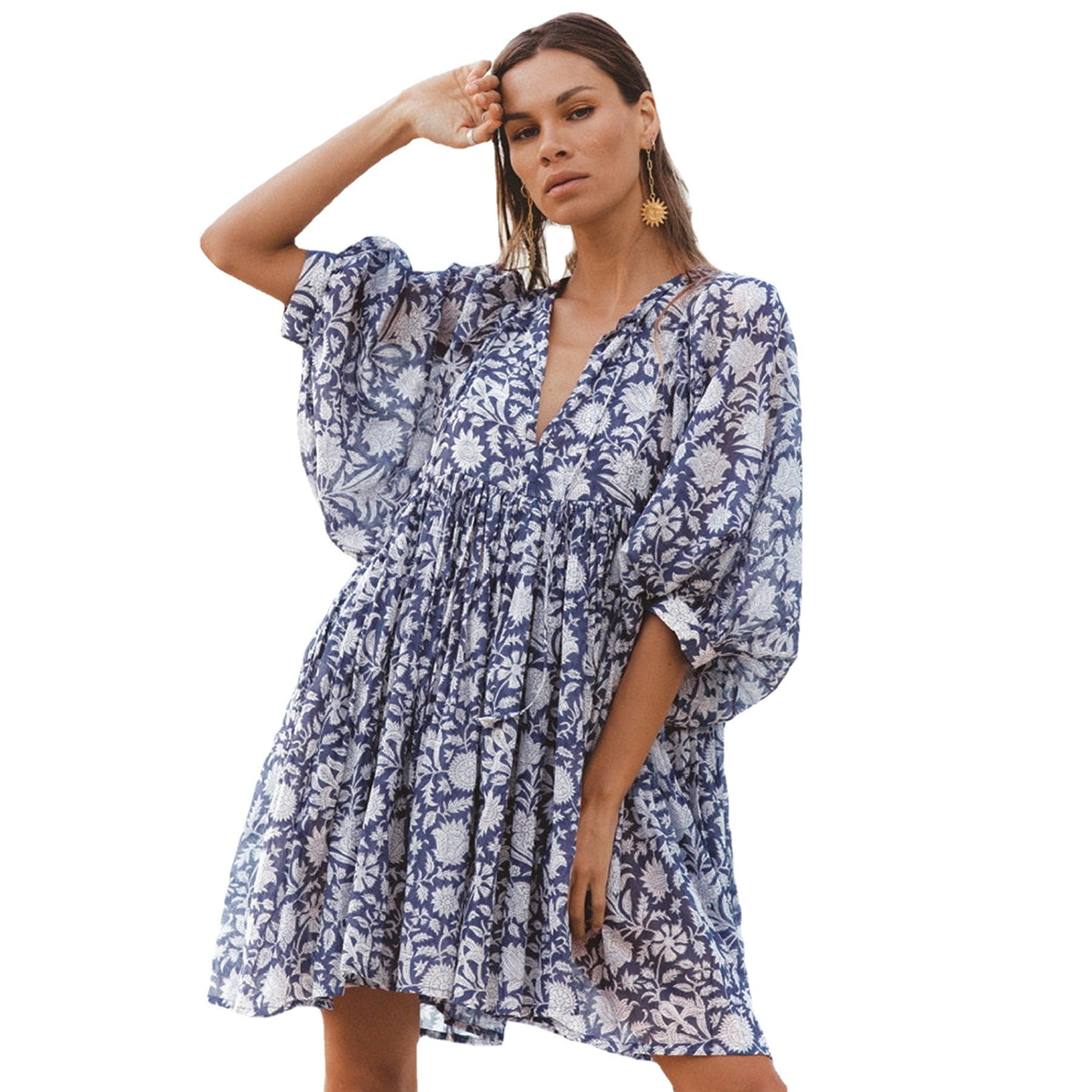 Women's Summer Wear Floral Rope Loose Rayon Dresses