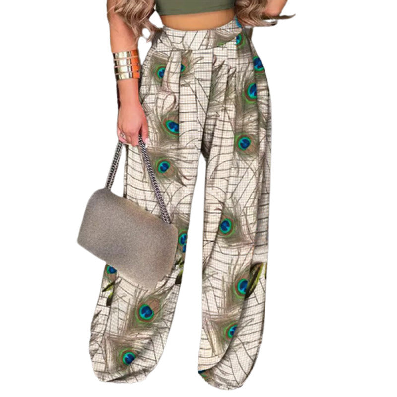 Women's Casual Female Flower Print Loose Trousers Pants