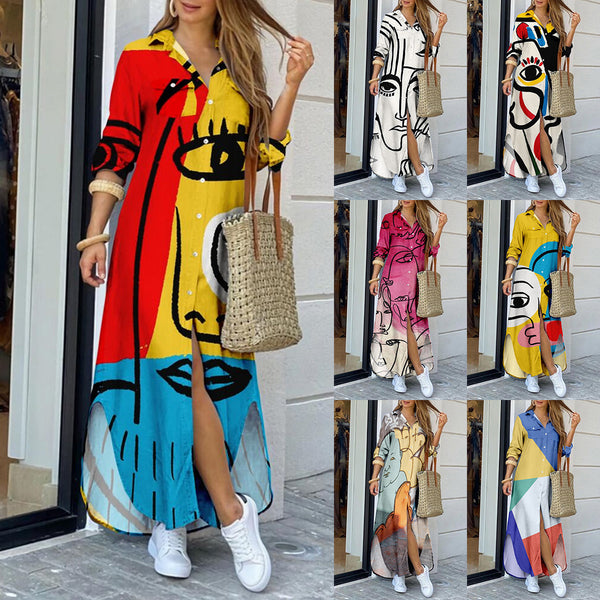 Fashion Long Sleeve Printed Shirt Dress Dresses