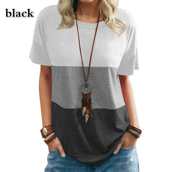 Women's In Contrast Color Pocket Round Neck Blouses