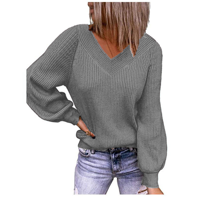 Women's Large Loose Solid Color Pullover Sweaters