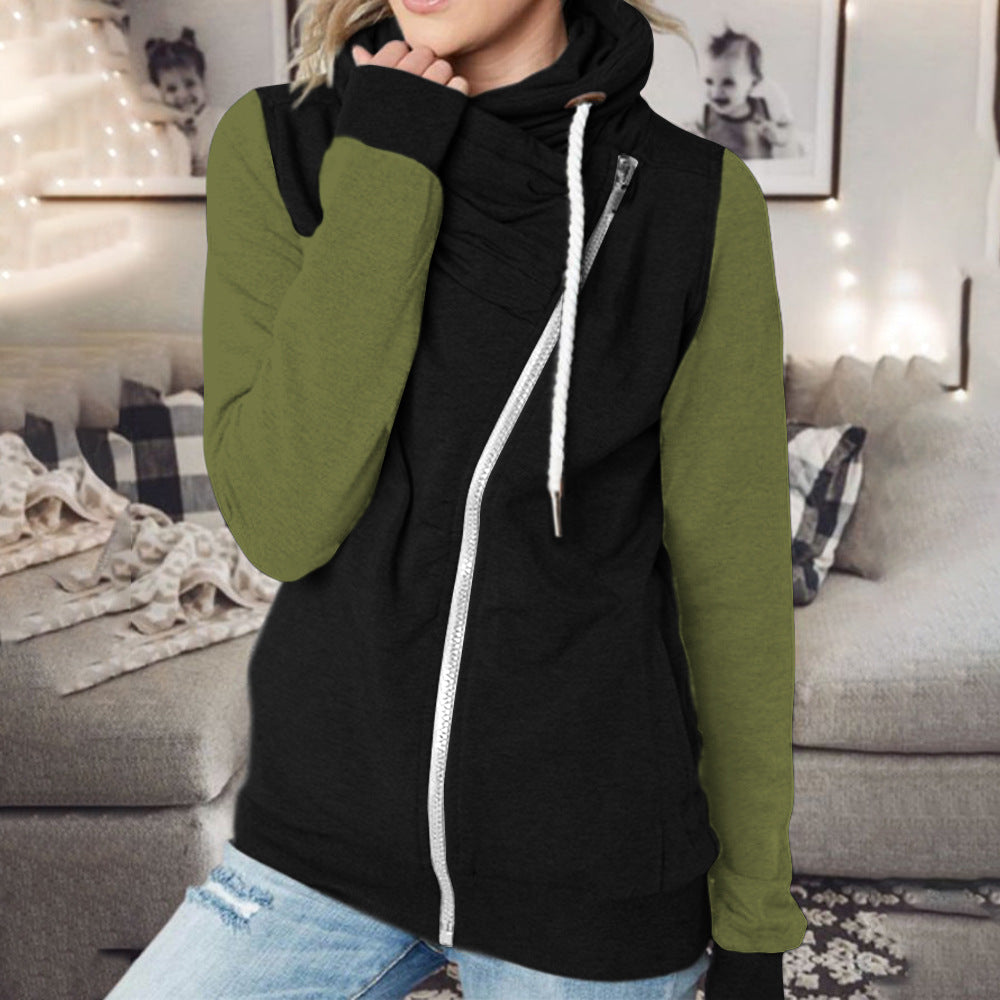 Women's Color Multicolor Personality Turtleneck Zipper Hoody Sweaters