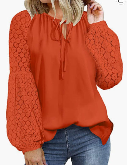 Women's Round Neck Long Sleeve Stitching Loose Blouses