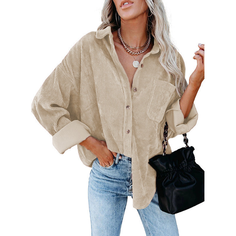 Women's Shirt Solid Color Polo Collar Sunken Coats