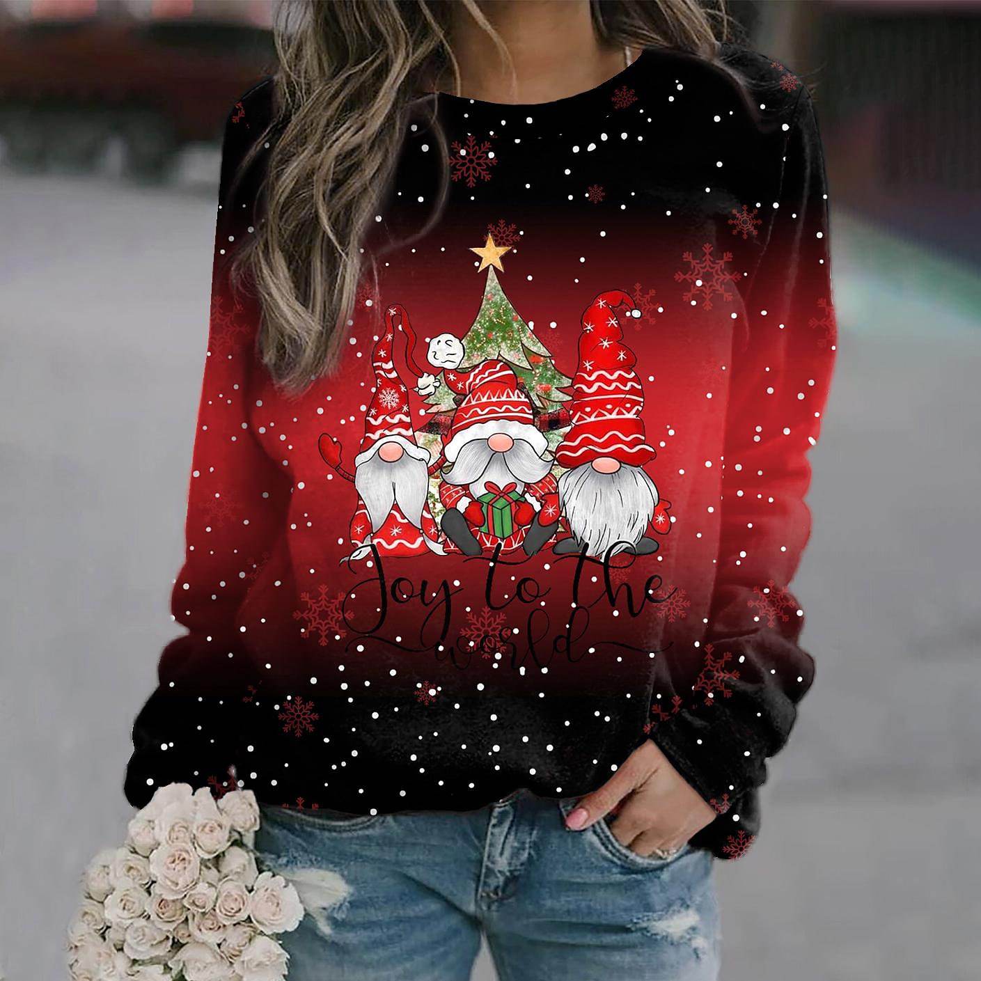 Women's Christmas Theme Printed Loose Sweatshirt Sweaters