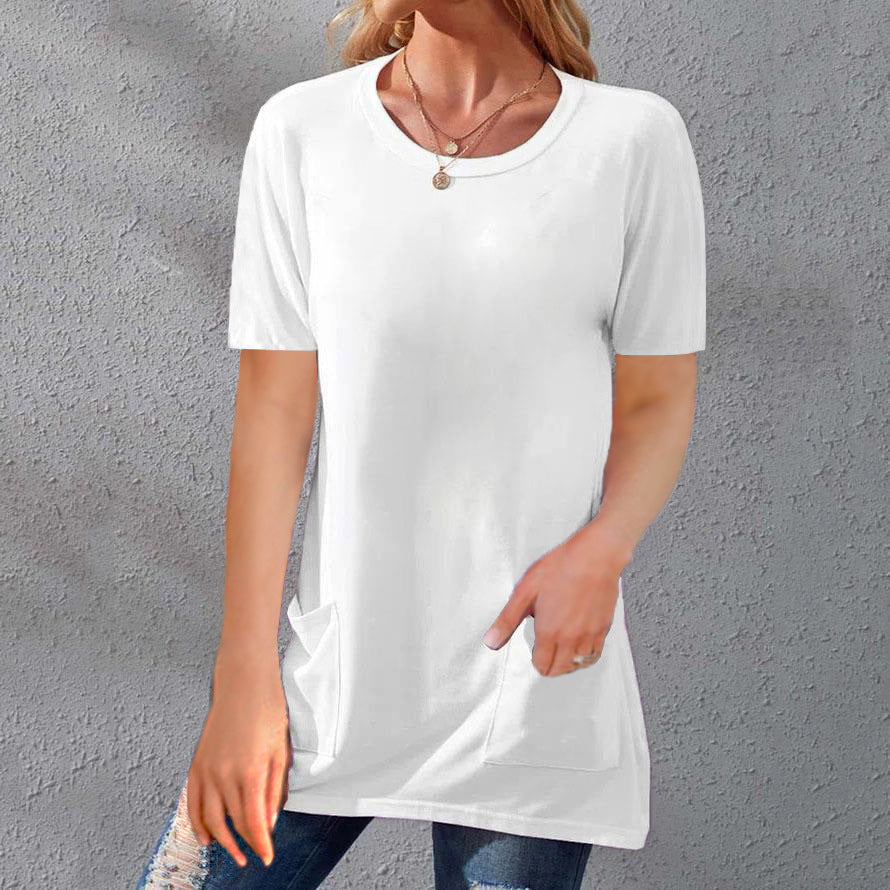 Women's Solid Color Sleeve Loose Round Neck Blouses