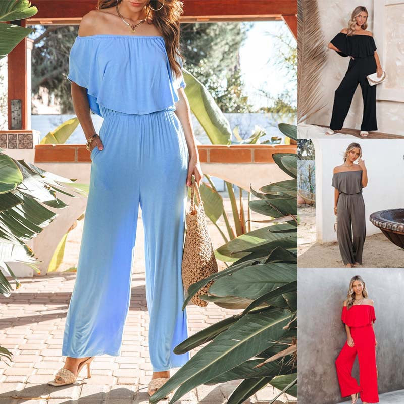 Women's Off-shoulder Elegant Shoulder-baring Wide-leg For Jumpsuits