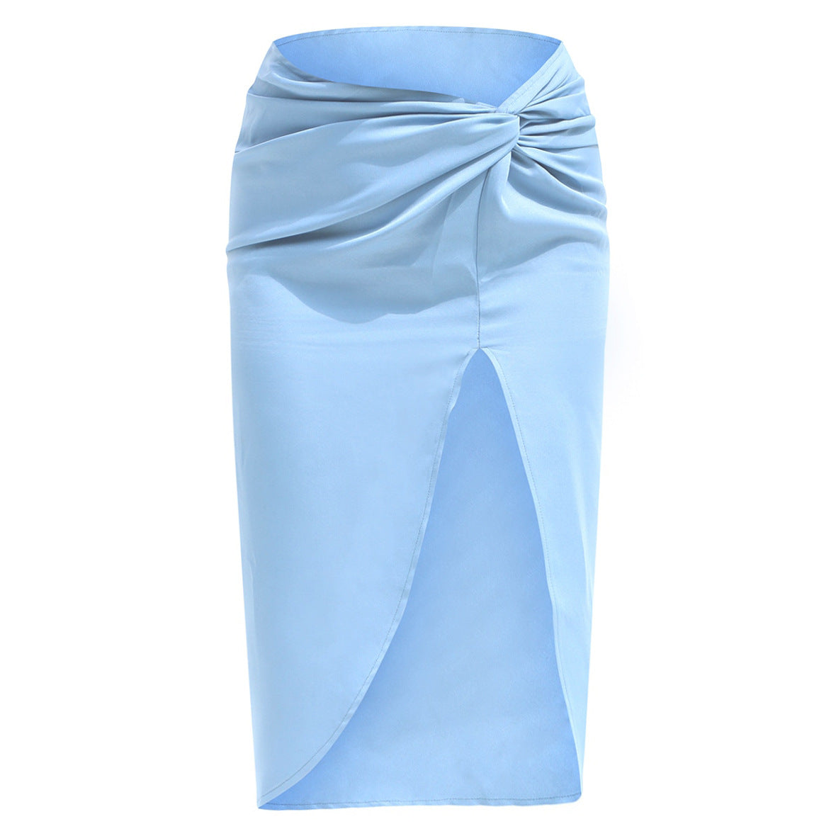 Women's High Waist Twist Irregular Sexy Solid Color Satin Hip Zipper Skirts