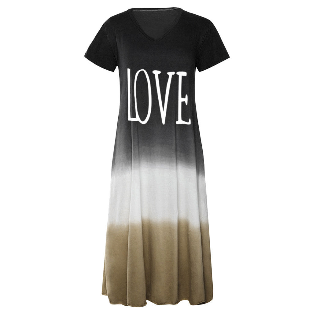Charming Women's Loose Stitching Sleeves Dress Plus Size