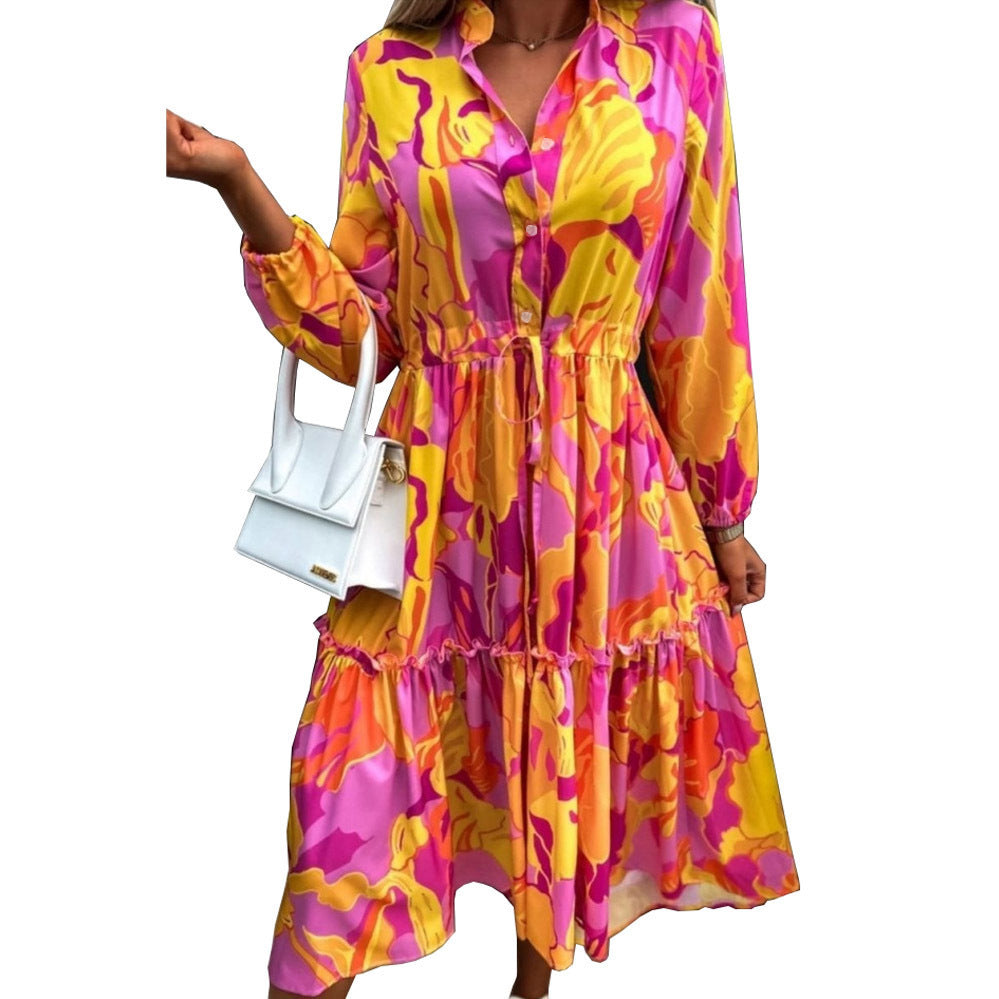 Women's Printed Loose Stylish Long Sleeves Dress Dresses