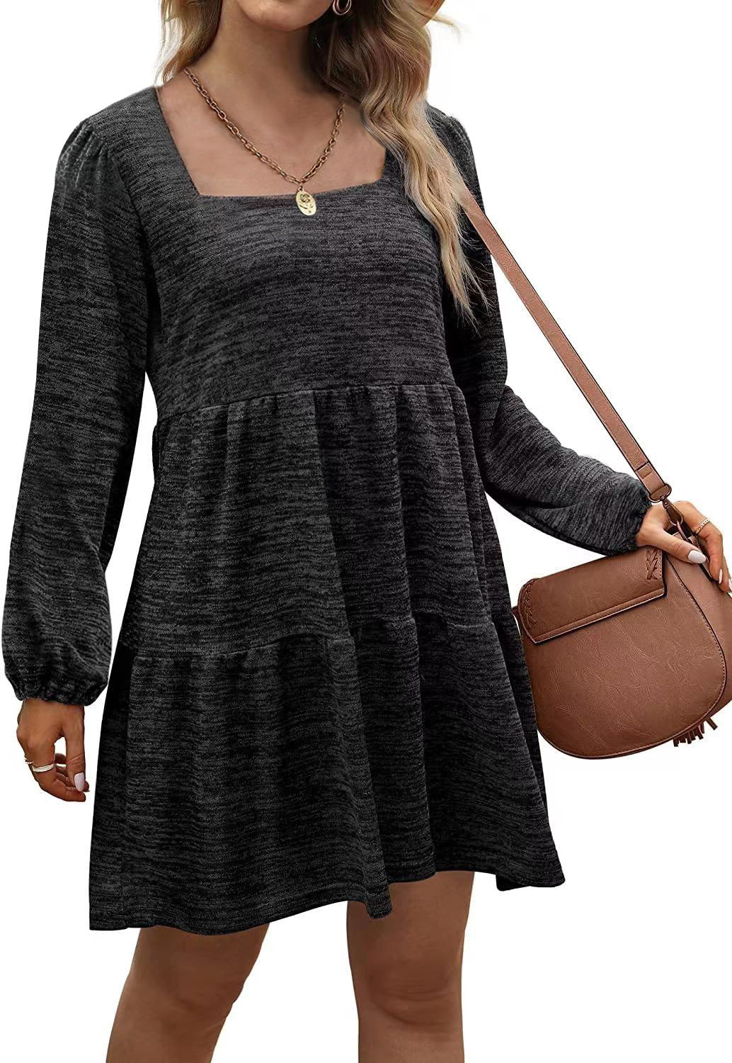 Women's Autumn Dress Square Collar Long Sleeve Dresses