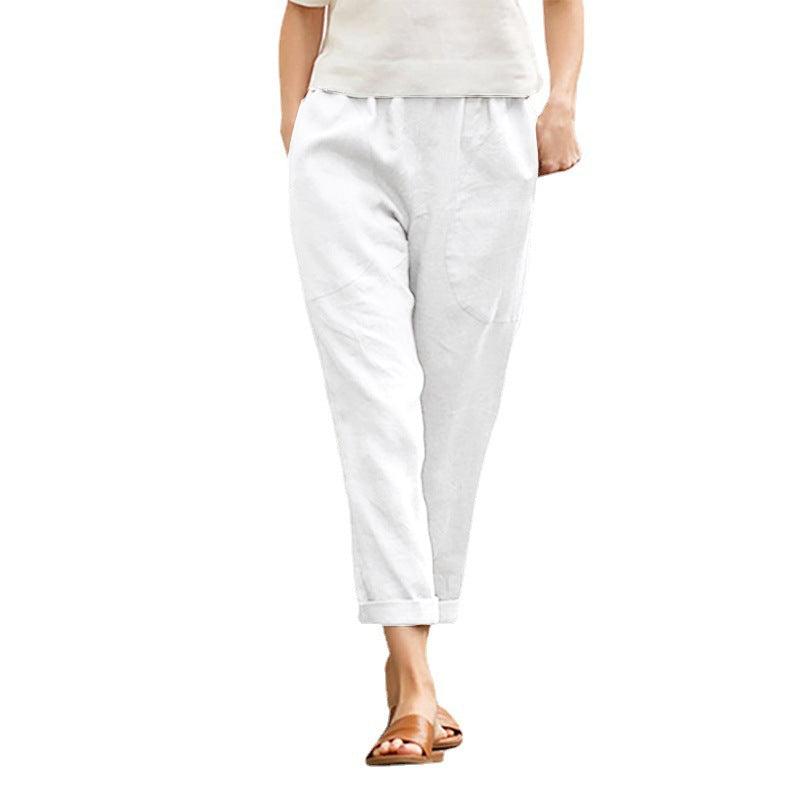 Women's Large Pocket Pure Color Comfort Cotton Linen Casual Pants