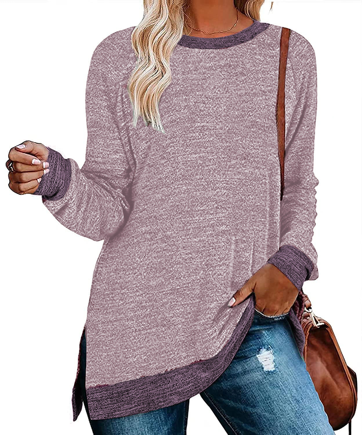 Women's Long Sleeve Round Neck Multicolor Loose Leisure Pullover Tops