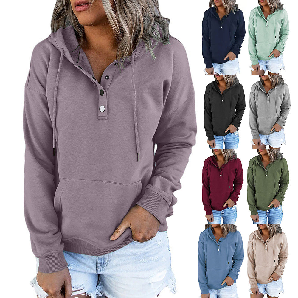 Women's Sleeve Loose Casual Hooded Drawstring Pocket Sweaters
