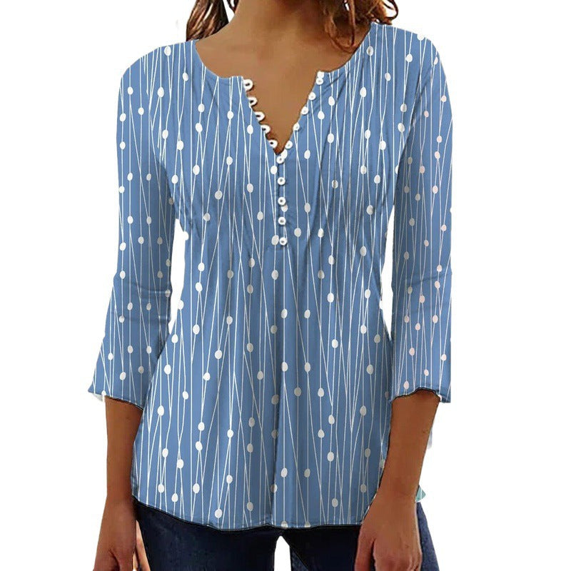 Women's Autumn Trendy V-neck Printed Long-sleeved Blouses