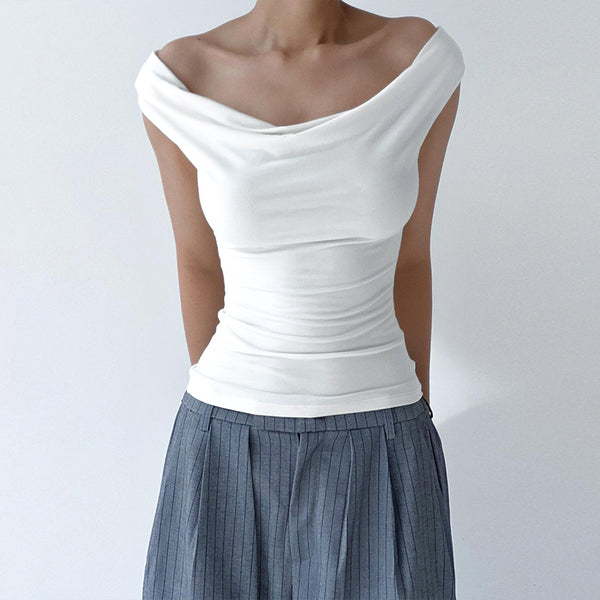 Women's Summer Solid Color Swing Collar Sleeveless Backless Blouses