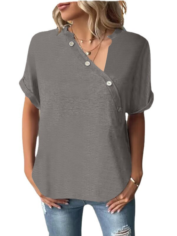 Women's Slouchy Innovative Solid Color Button Blouses